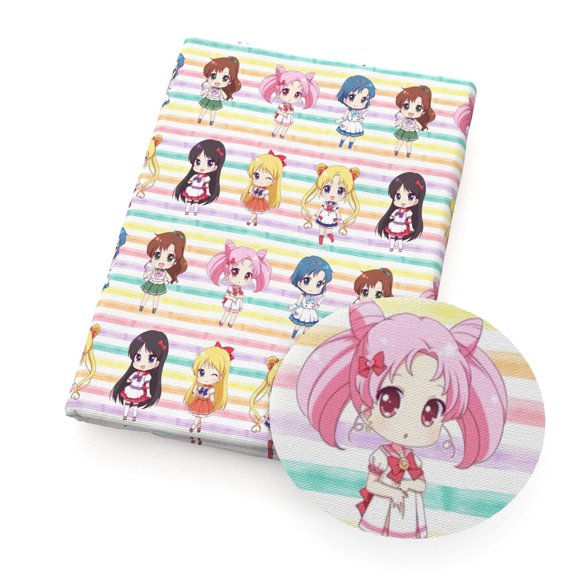 Половинная Полиэстеровая хлопчатобумажная ткань с японским аниме Moon Girls принтом