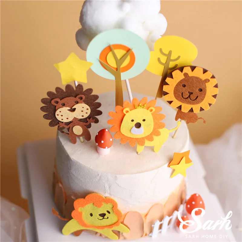 Шарик для волос войлок дерево льва торт Топпер гриб глина львы украшение дня рождения вечеринки свадьбы