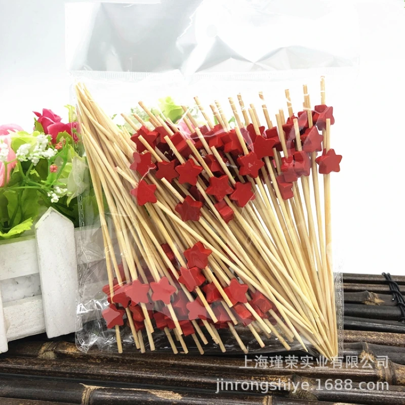 

300pcs Heart-shaped Cocktail Selection Valentine's Day Handmade Cocktail Toothpicks Heart-shaped Bamboo Decoration Stick