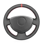 Сшитая вручную натуральная кожа черного цвета чехол рулевого колеса автомобиля для Renault Clio 2 2001-2008 Twingo 2 2007-2014 Dacia Sandero