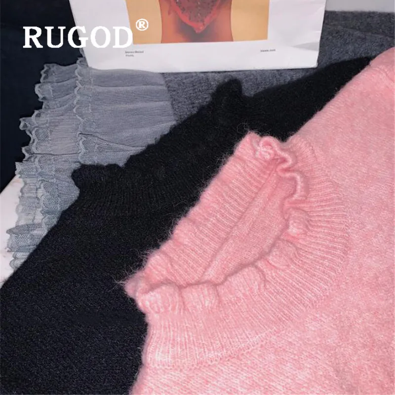RUGOD новый осенний винтажный свитер платья для женщин водолазка тягучий край