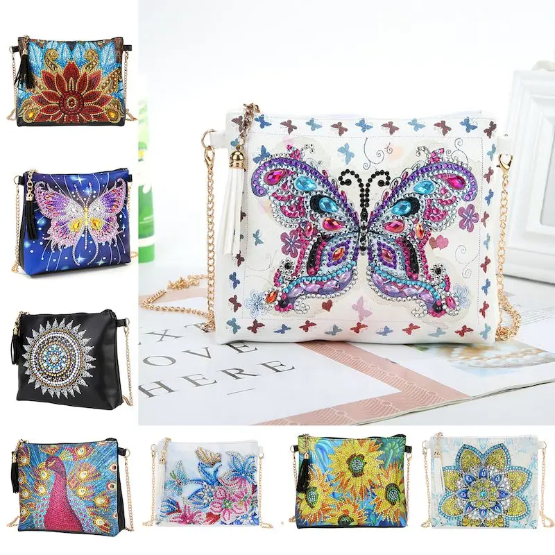 

JIEME DIY Diamond Painting Handbag Women's Backpack Makeup Bag Butterfly Flower Special Shaped Diamond Embroidery