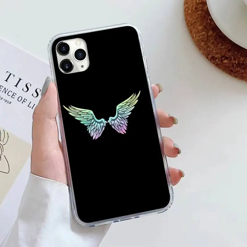 

colourful wings art Angel feather black Phone Case For iphone 12 5 5s 5c se 6 6s 7 8 plus x xs xr 11 pro max