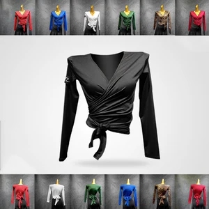 Женские топы для латиноамериканских танцев, женская танцевальная одежда из молочного шелка с длинными рукавами для взрослых, топы для танцев, тренировок и представлений, VDB1118