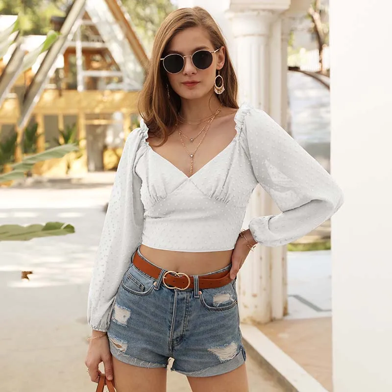 Повседневная шифоновая Женская белая блузка рубашка размера плюс 2020 с v образным