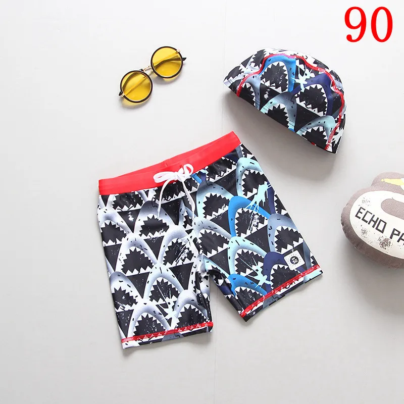 SIZE 90 Пляжные шорты для мальчиков с шапочкой, купальный костюм с динозавром из мультфильма Трусики для плавания детские плавки детская одежда для купания для маленьких мальчиков - Цвет: SIZE 90