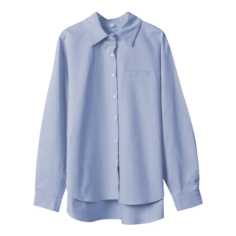 

TVVOVVIN 2021 Solid Color Blouse Spring New Korean Lapel Loose Tops Casual Long Sleeve Loose Split Women Simple Shirt JYDM