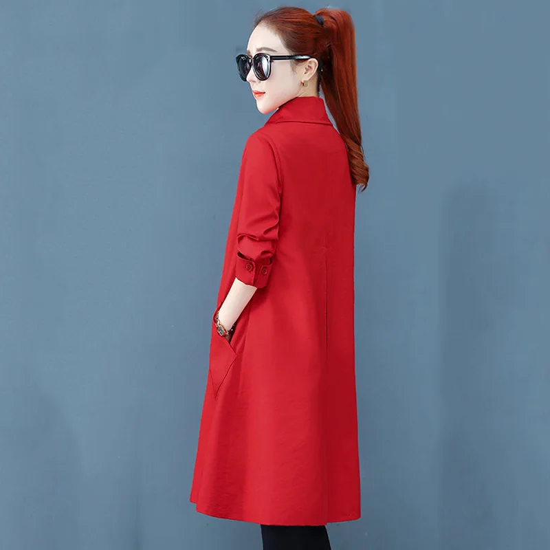 

Trench Women Solid Single Breasted Korean Style Pocket Womens Harajuku Large Size 3XL Long Coats Womens Windbreaker Slim Leisure