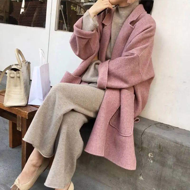 

Extra Large Size 2020 Spring Autumn Clothing New Woolen Coat Loose Mid-length Fashion Casual Women Cardigan Windbreaker k1119