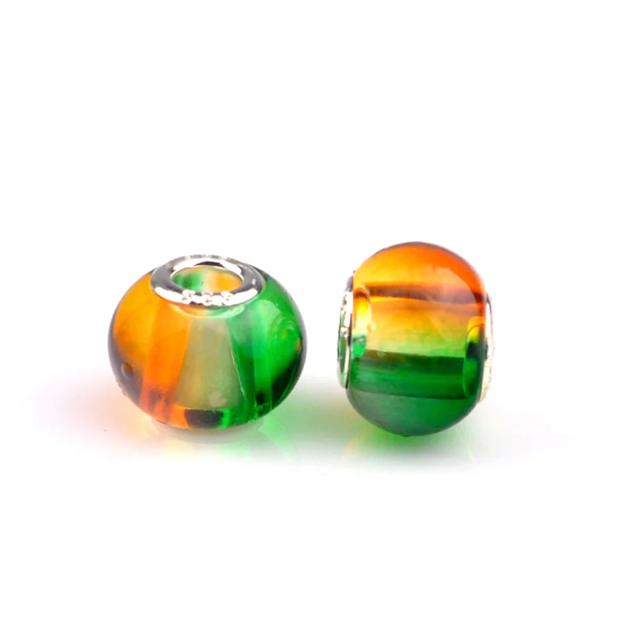 Чарм Радужное Стекло Большое Отверстие Бусины Натуральный Камень и Круглая Форма Подходят для Браслета Браслета для Женщин Модные Украшения DIY Подарок.