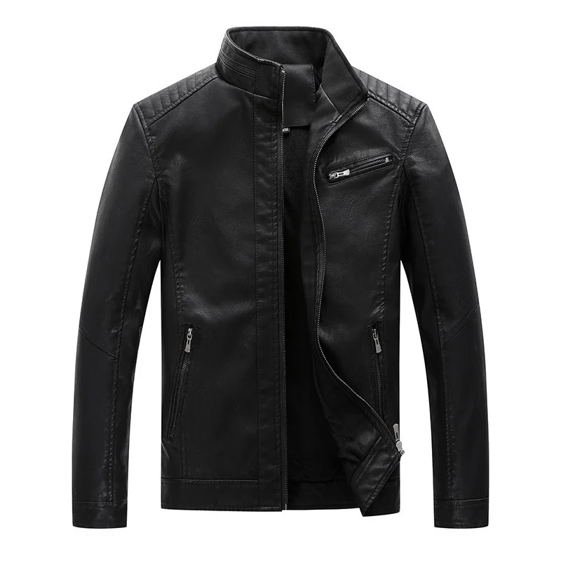 

New men's leather coat Plush solid wash large