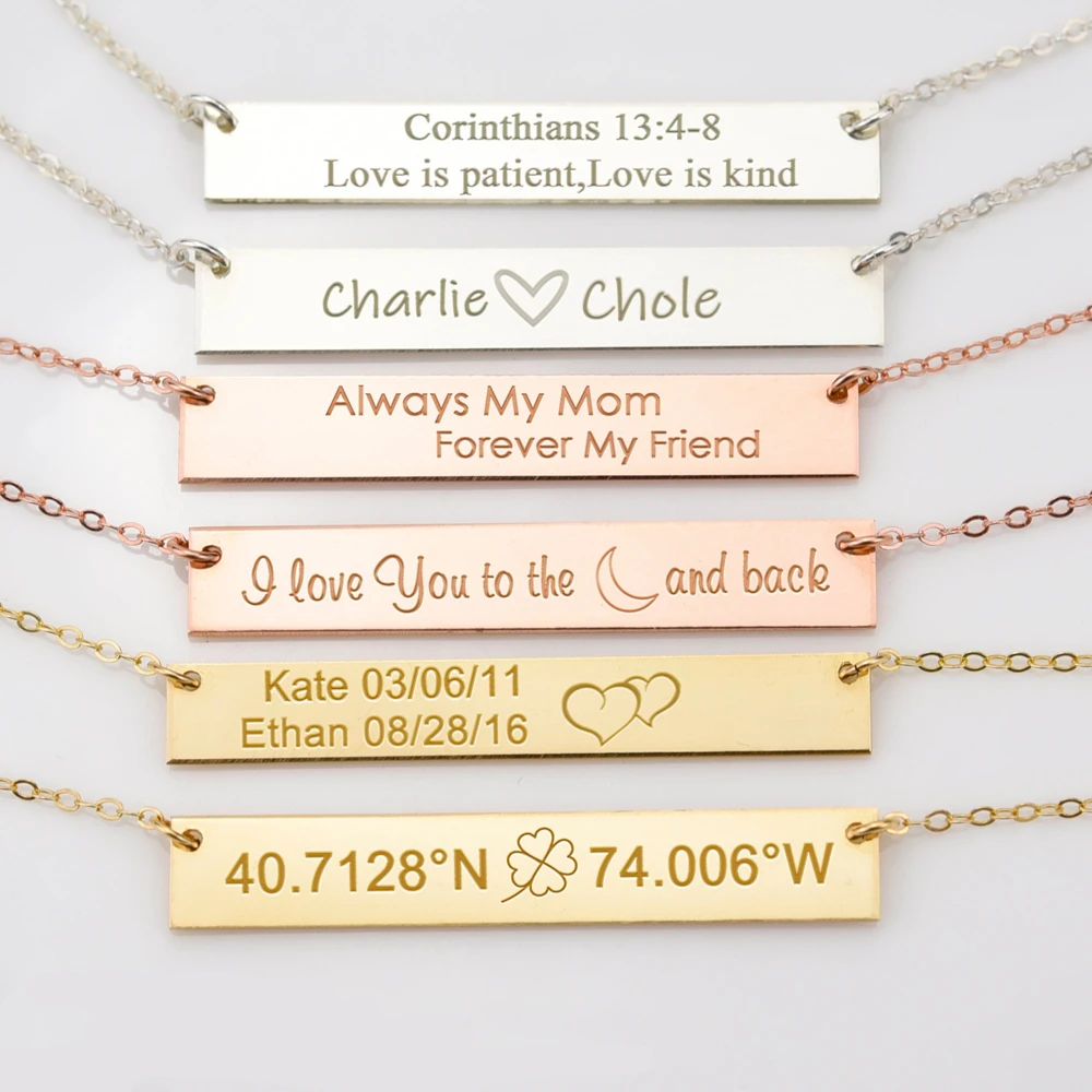 

Long Bar Necklace Engraved Custom Any Name Necklace Personalized Stainless Steel Nameplate Word Letter Pendant Necklace Jewelry