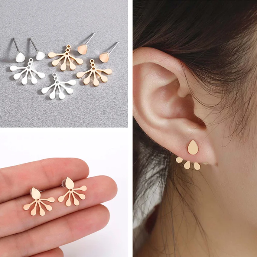

Kinitial Geometric Stud Earring Drops Ear Jackets Birthday Gift for Women Teardrops Front Back Double Side Star Earring Gift