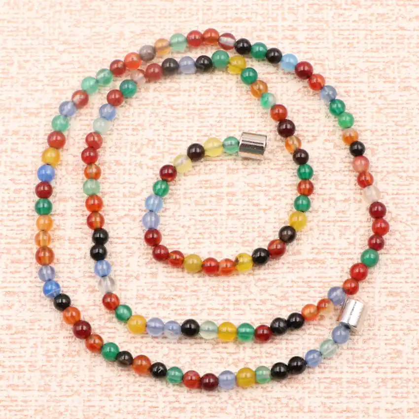 Крошечное ожерелье эффектное женское натуральное Бусы из камня Агата короткая