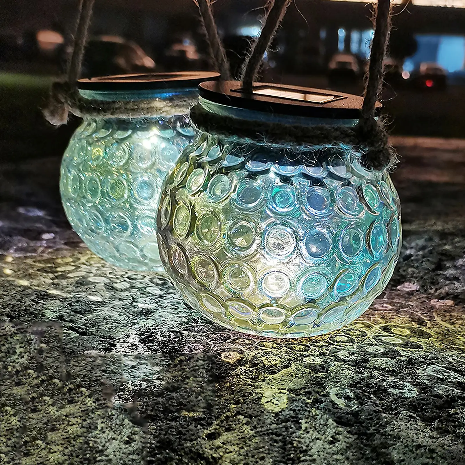 

2pcs Solar Glass Lantern Light Solar-Powered Waterproof Hanging Glass Jar Garden Lamp Outdoor Decorative Art Lamp for Tree Porch