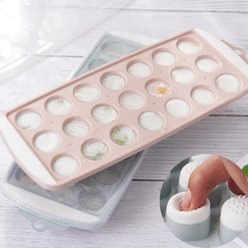 

21 Grid Round 3D Cone PP Ice Making Mold Home Bar Party Kitchen DIY Ice Cream Mold Soft Bottom with Lid Ice Tray