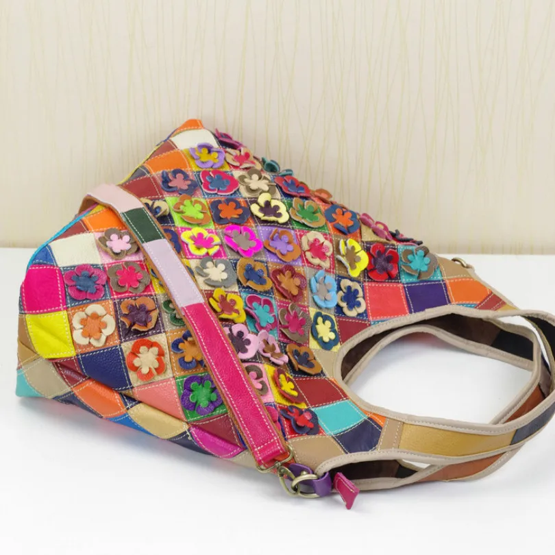 

Genuine Leather Bags Women Colorful Shoulder Bag Colorful Flowers Crossbody Bags for Women Designer Handbags