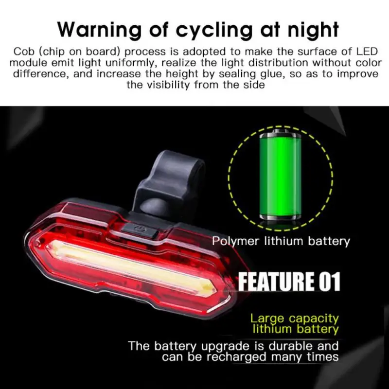 

USB Rechargeable Bike Light Taillight 5 Lighting Mode Waterproof Riding Rear Light Cycling Warning Light Bicycle Accessories