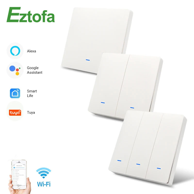 Eztofa WiFi смарт кнопочный настенный светильник Настенные переключатели EU/UK AC 90v 250v