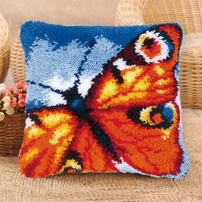 

Butterfly Carpet Embroidery Pillow Natural Scenery Smyrna Foamiran For Needlework Button Package DIY Latch Hook Rug Boutique