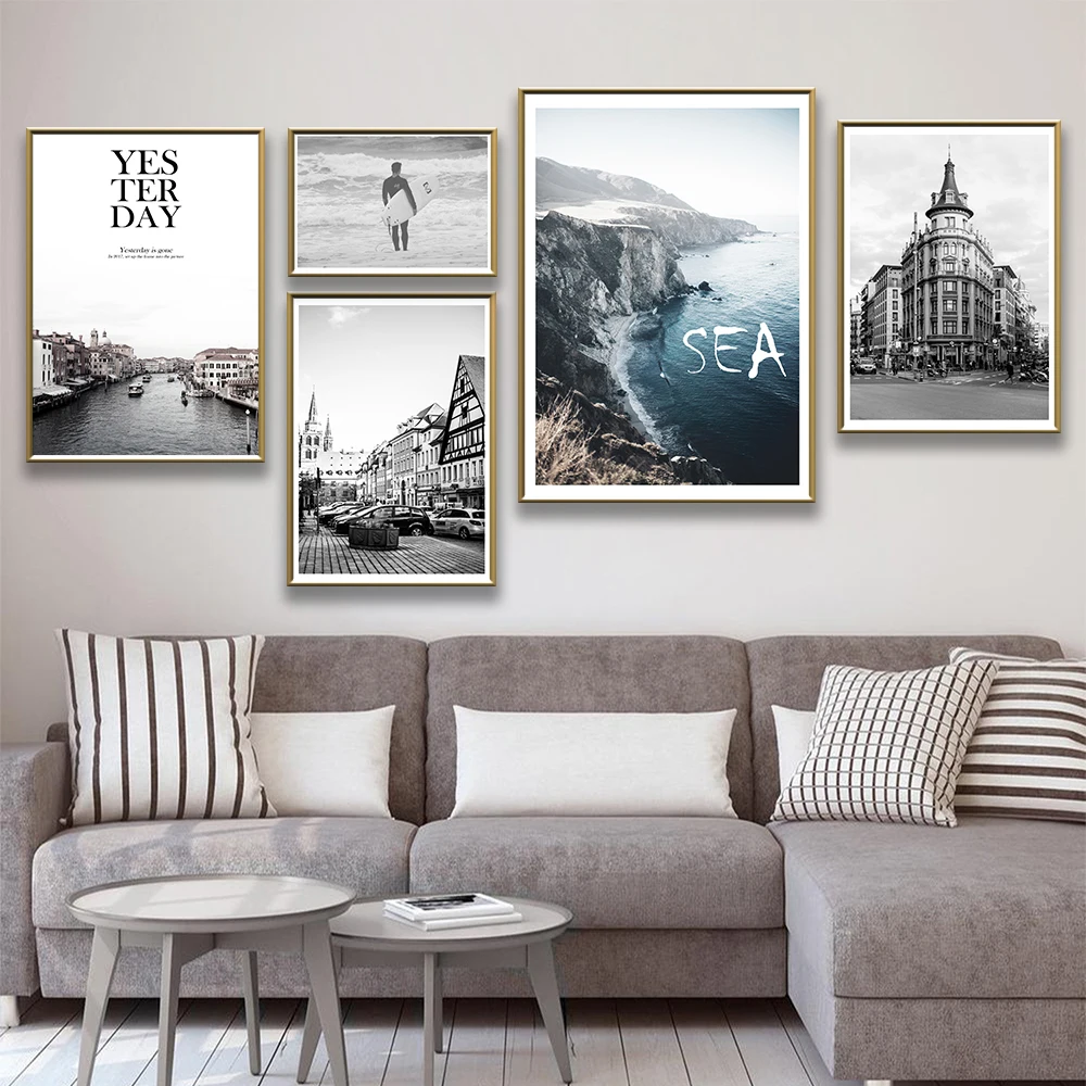 

Северный городской пейзаж и морской пейзаж настенные художественные плакаты и принты настенные картинки для гостиной спальни Декор картин...