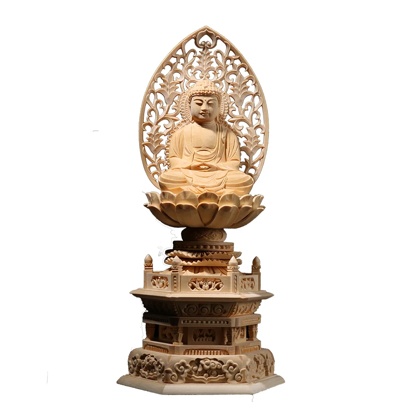 

XS187-30CM Hand Carved Cypress Wood Carving Figurine Buddha Statue Home Decor -Feng Shui Shakyamuni Sculpture