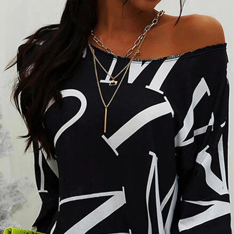 Осенние женские платья Модный пуловер с длинными рукавами и буквенным принтом