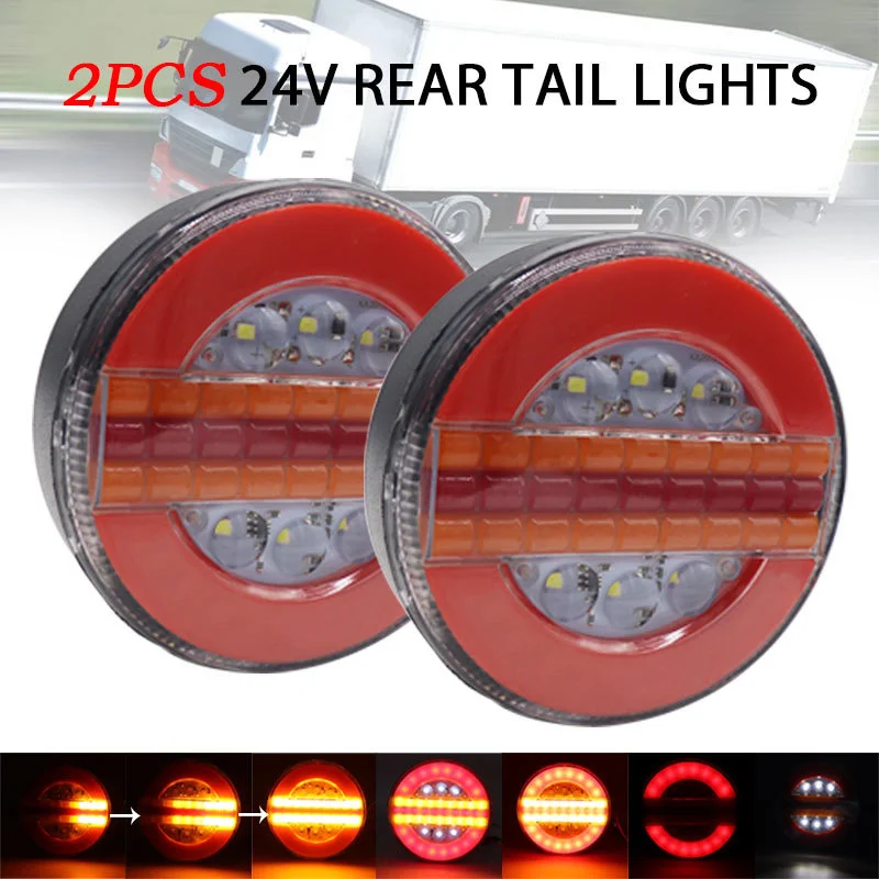 

2Pcs Dynamic LED 24V Trailer Truck Tail Light Brake Light DRL Flow Turn Signal Lamp Strobe Light For Car Boat Bus Van Caravan