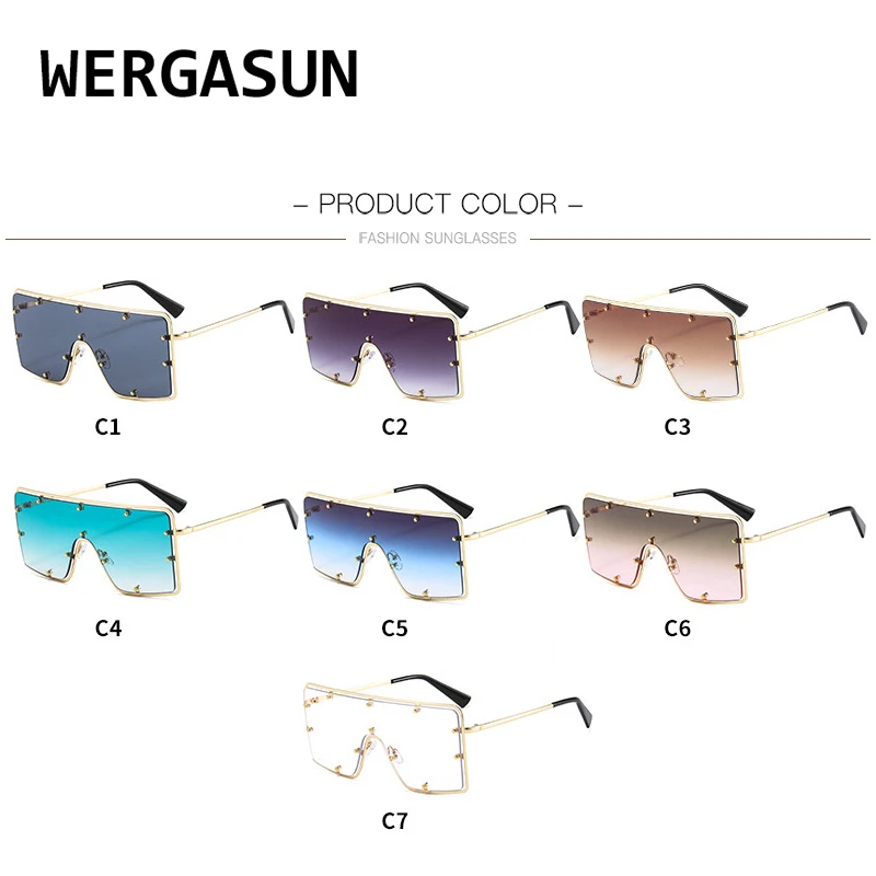 

WERGASUN New Square Sunglasses Women Brand Designer Alloy Frame Oversize Gradient Sun Glasses Fashion Female Clear Shades
