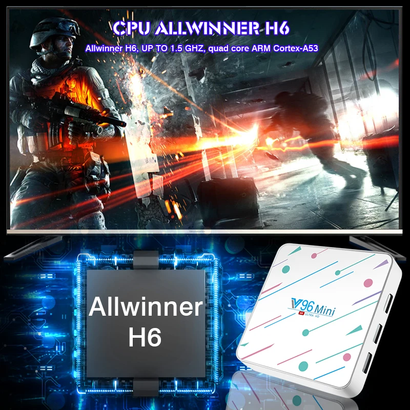 ТВ приставка V96 на Android 9 0 четырехъядерный Allwinner H6 4 ГБ 64 128 6K H.265 Wi Fi Netflix