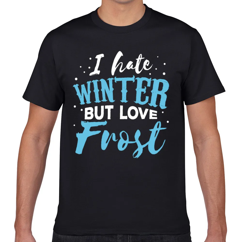 Мужская Винтажная Футболка с принтом i hate winter but love frost и круглым вырезом|Мужские