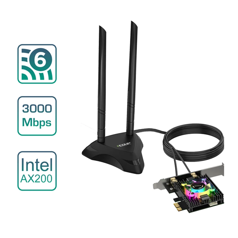 

PCI-E WiFi 6 Bluetooth 5.1 Intel AX200 Chipset With fan 3000Mbps Wireless WiFi Adapter 2.4G/5G 802.11ax PCI Express Network Card