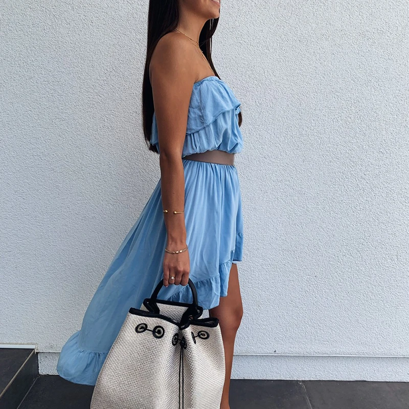 Женское элегантное платье с оборками летнее однотонное асимметричное