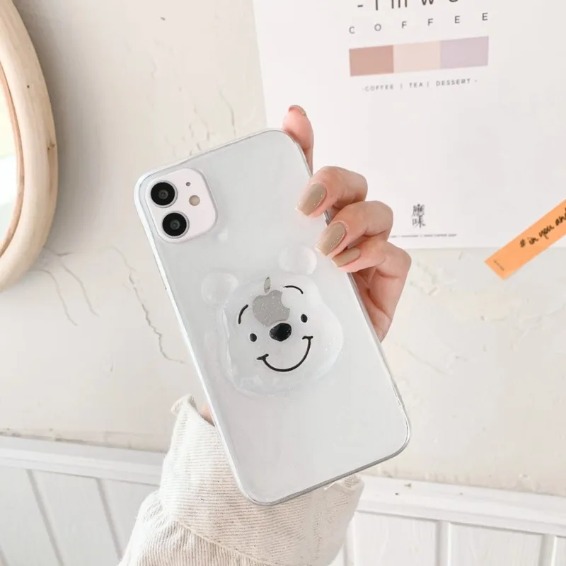 

3D Bear Glitter Soft TPU Shockproof Clear Transparent Phone Cases for iPhone 6 6s 7 8 Plus X Xs XR 11 Pro Max 12 Mini Back Case