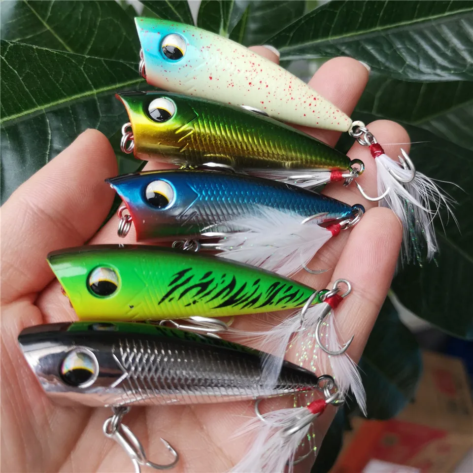 

Swolfy 5PC Fishing Lures 5.5cm/7g Topwater Popper Bait 5 Color Hard Bait Artificial Wobblers Plastic Fishing Tackle With 6# Hook