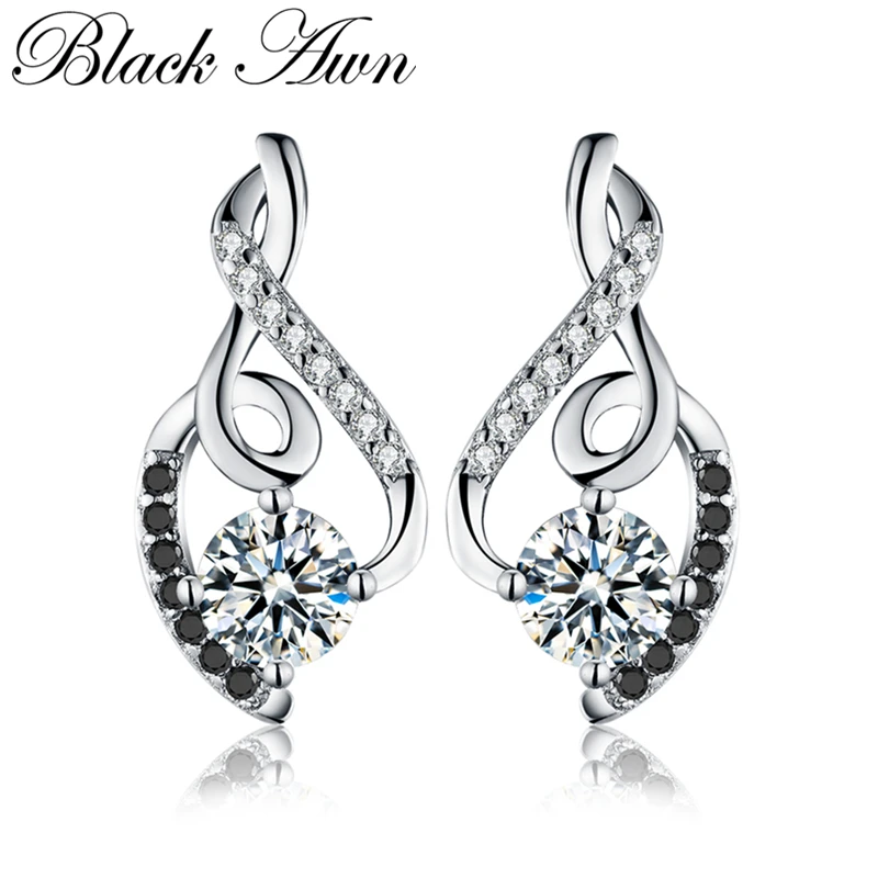 Женские винтажные серьги гвоздики [BLACK AWN] Винтажные из серебра 925 пробы ювелирные