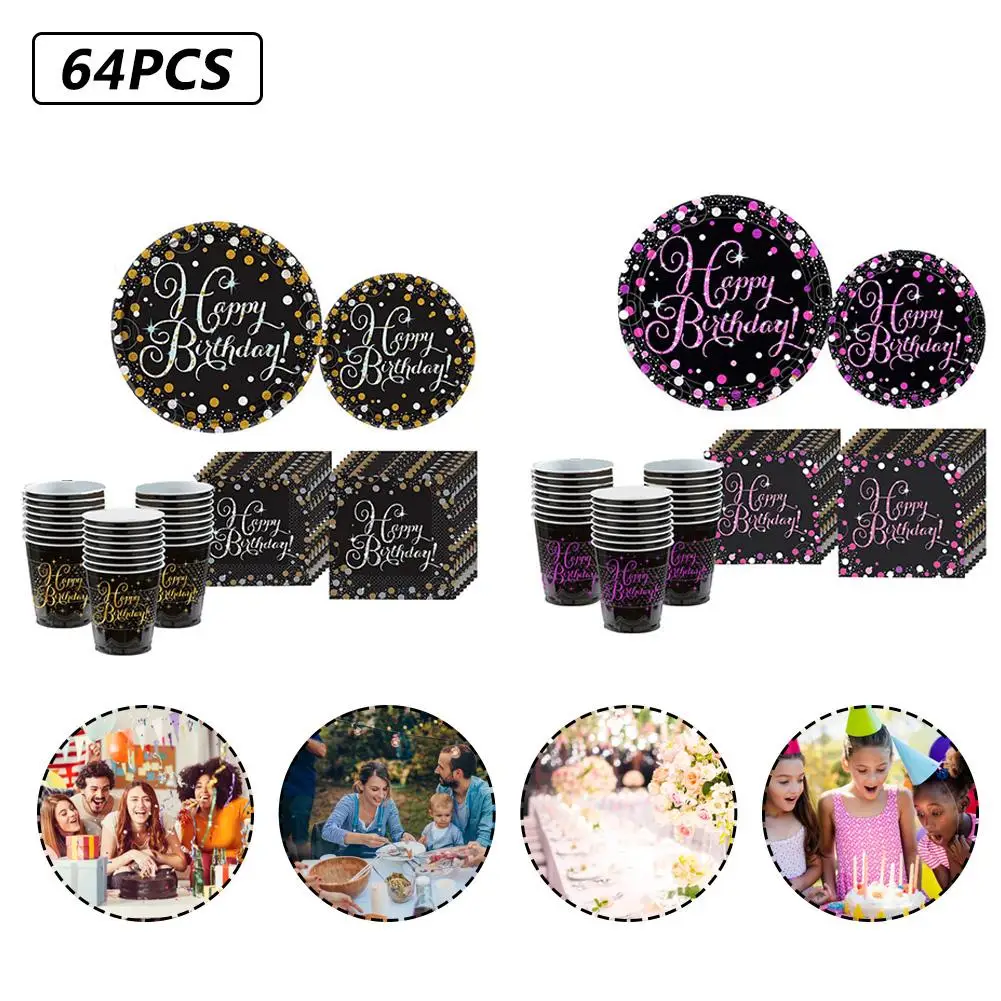 64PCS Disposable Dinnerware Party Supplies Silver Dot Tableware Cup Plate Set For Graduation Birthday Wedding Cocktail |