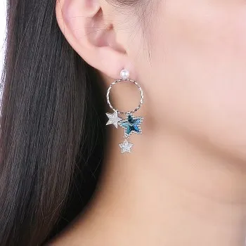 

Crystal from Swarovski elements Asymmetrical star shape S925 sterling silver earrings SVE164