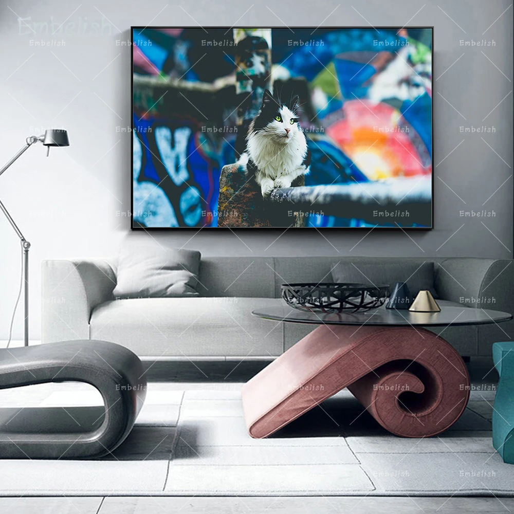 

Embelish 1 Pieces Graffiti Cat Animals Street Artworks For Living Room Modern Home Decor Wall Art Pictures HD Canvas Paintings