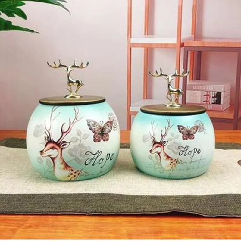 

2020 European-style ceramic storage jar, home decoration crafts, office restaurant decorations, candy jar, tea jar