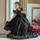 Черные роскошные платья для девочек с цветами, бархатные Свадебные платья ручной работы с цветами для маленьких девочек, недорогие платья для причастия и конкурса