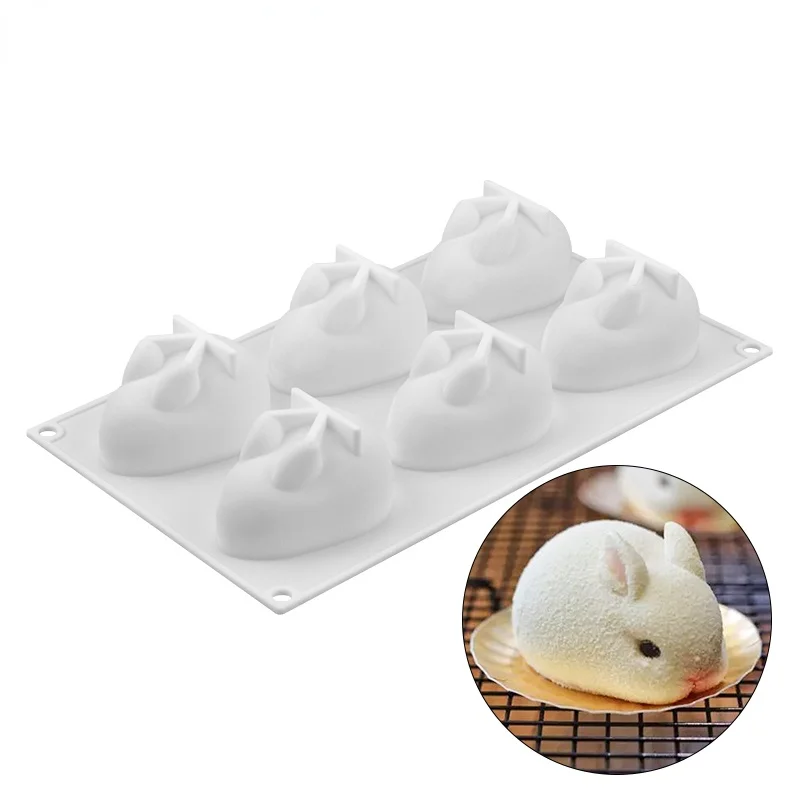 

New Cake Decorating Moulds Silicone 3D Bunny Rabbit Cake Molds Silicone Molds for Baking Dessert Mousse 6 Forms