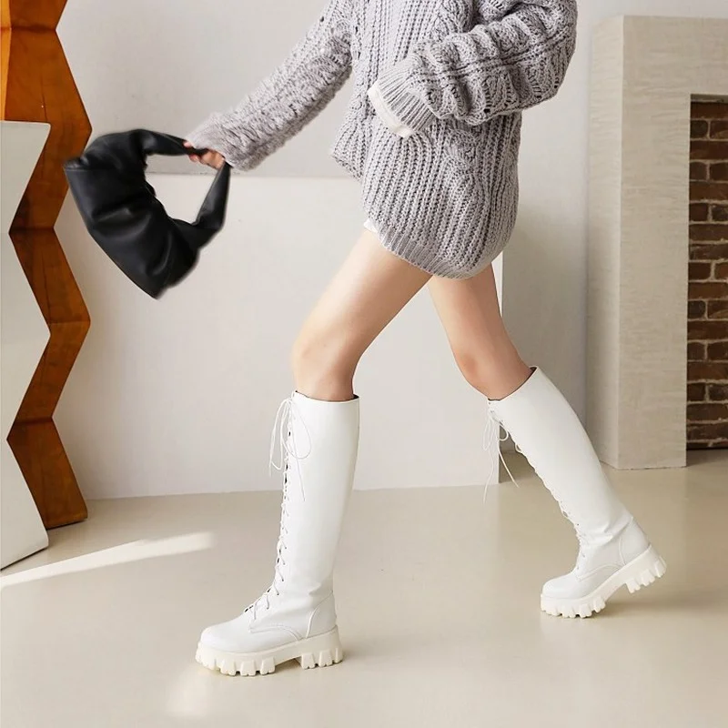 FXYCMMCQ Size 34-43 Winter New Round Head High Heel Mid Tube Warm and Comfortable Mature Hot Mom Lady's Knight Boot 303-13