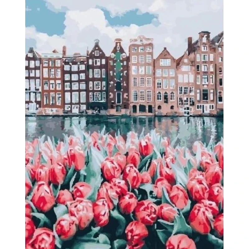 

FSBCGT Red Flower And River House DIY Painting By Numbers Drawing On Canvas Pictures By Numbers Home Wall Art Number Decor