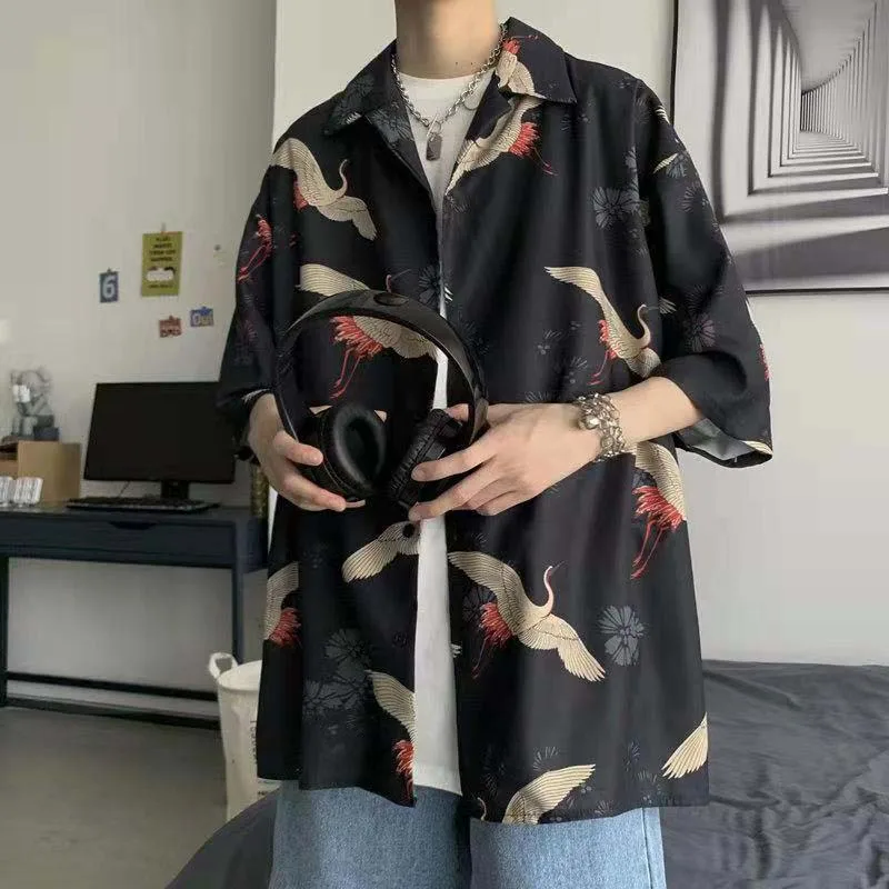 

Summer Shirt Men's Trend Handsome Chinese Style Print Pendant