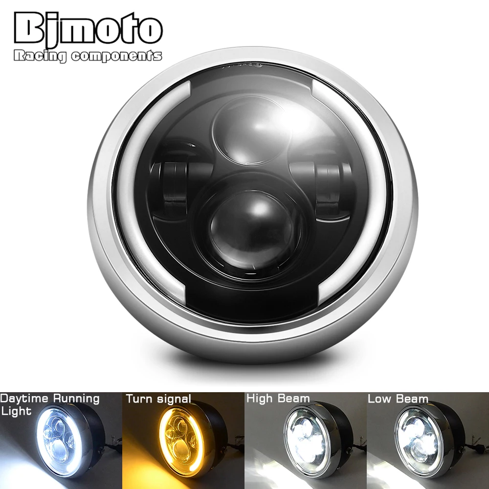 BJMOTO Универсальный черный Корпус 7 5 дюймов светодиодный фары DRL Высокая/ближнего