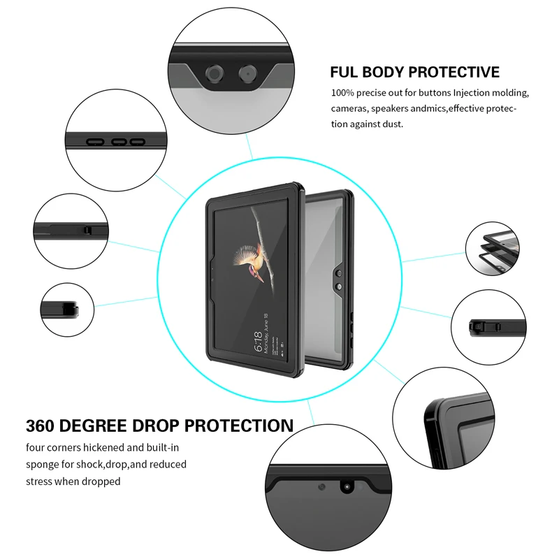 Водонепроницаемый чехол BuzzLee iP68 для Microsoft Surface Go ТПУ + Поликарбонат нескользящий