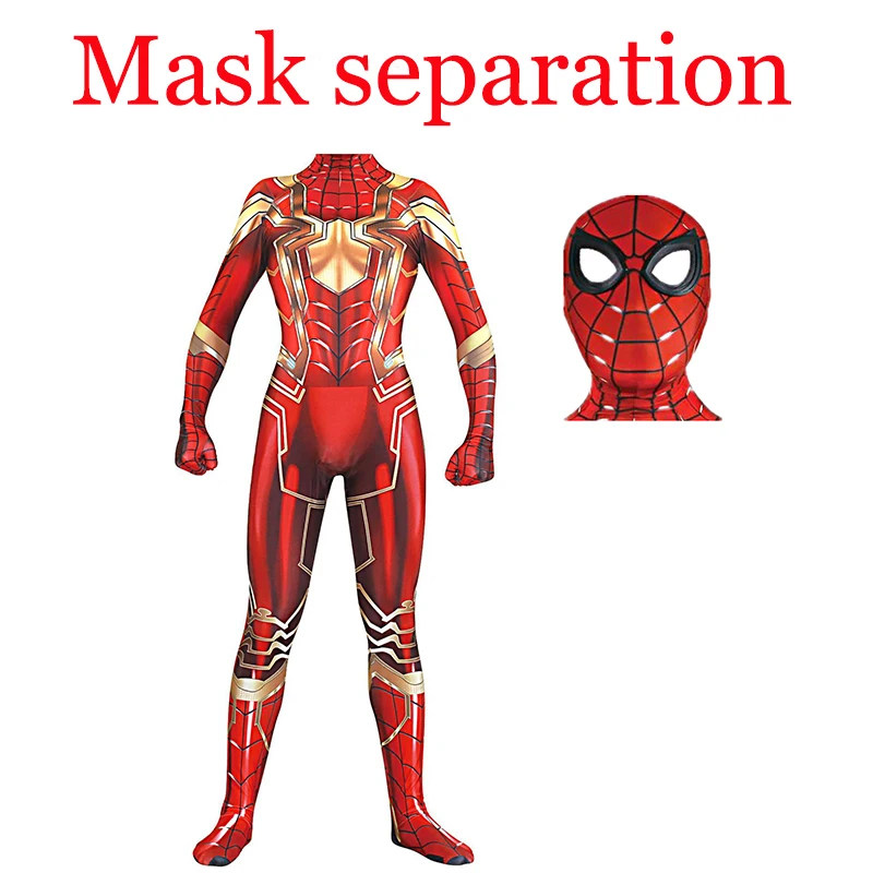 Mask separation Карнавальные костюмы «Железный Паук» для детей и взрослых, костюм паука «зентай», костюм супергероя, комбинезон, вечерние костюмы на Хэллоуин для детей - Цвет: Mask separation