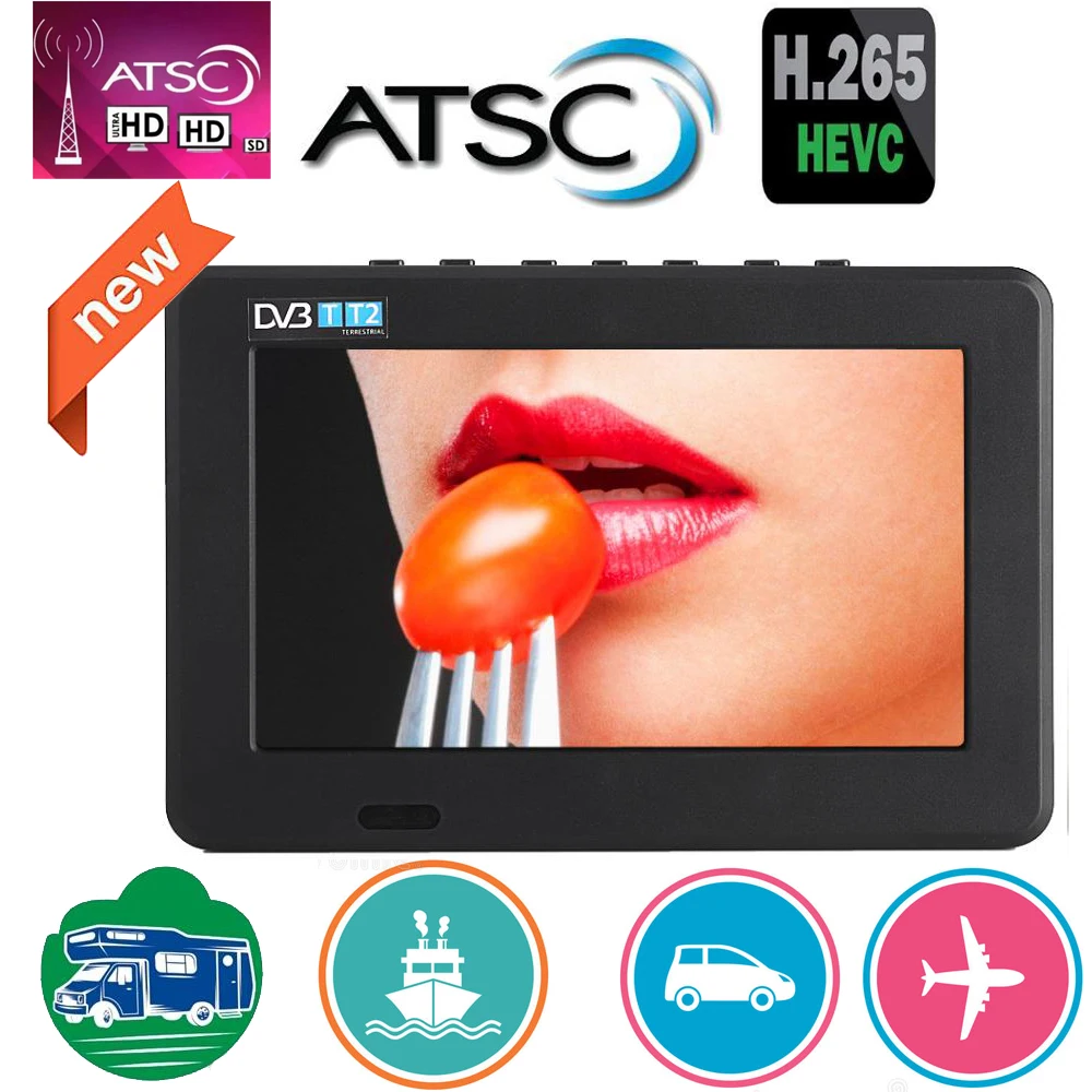 LEADSTAR 7 inch Portable Mini Tv Full Compatible With ATSC H265/Hevc Dolby Ac3 Atsc t Decoder 800x480 Support TF Card USB