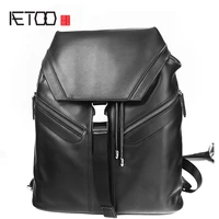 aetoo leather backpack mens top layer leather trendy backpack personalized leisure business computer bag